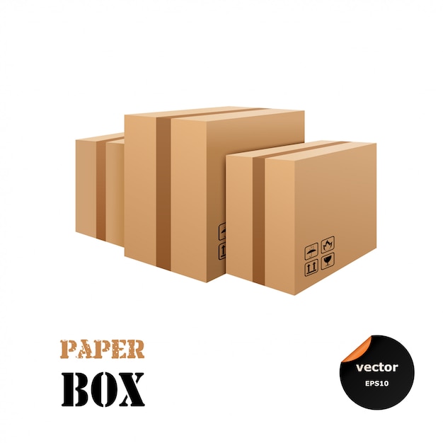 Vector set of cardboard boxes isolated on white background.