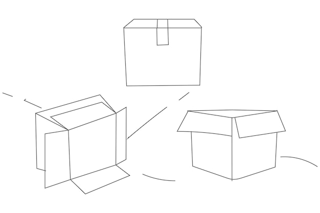 Set of cardboard boxes line art vector illustration