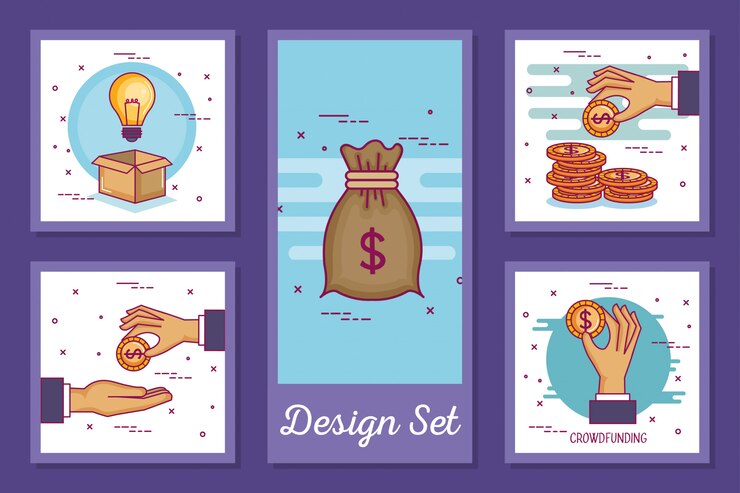 Vector set of cards of crowdfunding 
