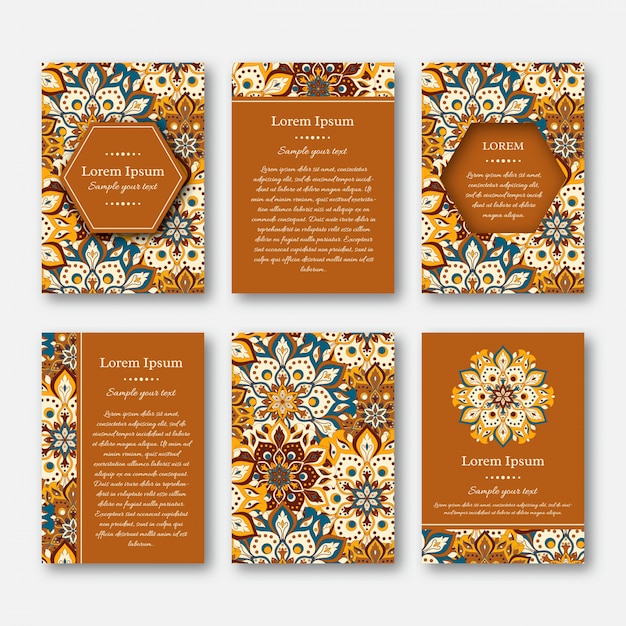 Set of cards, flyers, brochures with mandala.