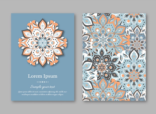 Vector set of cards, flyers, with mandala.