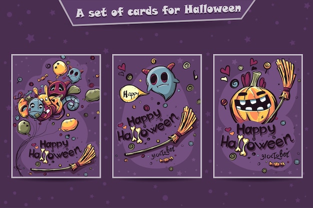 Set di carte halloween doodles