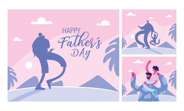 Vector set of cards of the happy fathers day