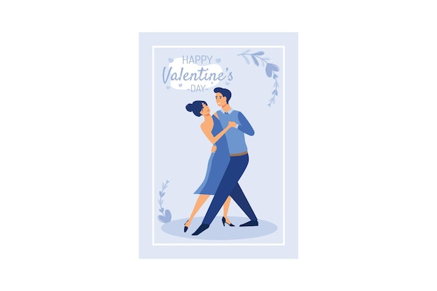 사랑과 낭만적인 항목 평면 벡터에 젊은 부부와 해피 발렌타인 데이 카드 세트