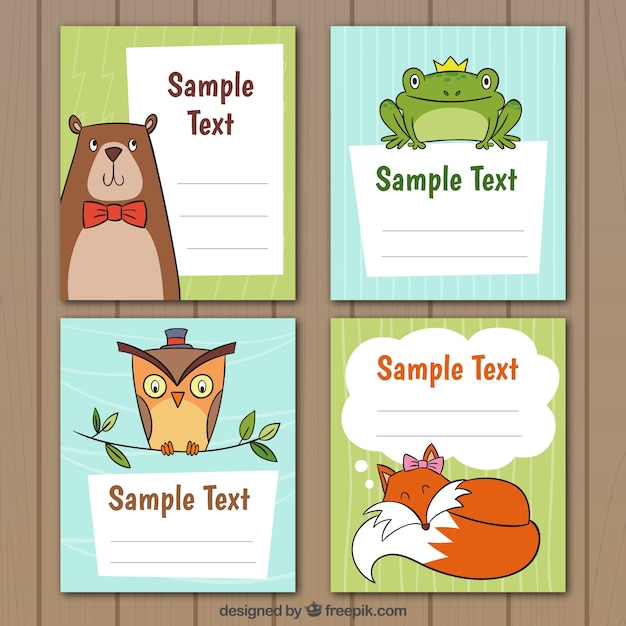 Set of cards template with hand drawn animals