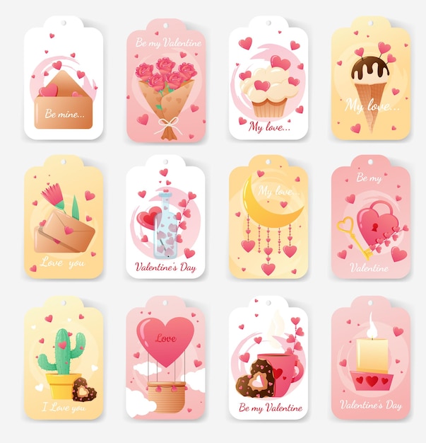 Vector set of cards for valentine's day.