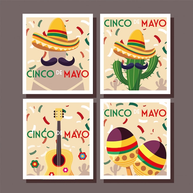 Set of cards with cinco de mayo label