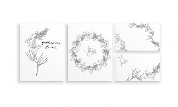 Set of cards with delicate spring flowers