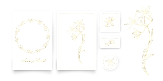 A set of cards with a gold floral ornament. romantic set