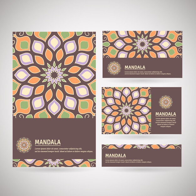 Set of cards with hand drawn mandala.