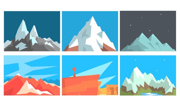 Set of cards with mountain landscapes Vector illustration