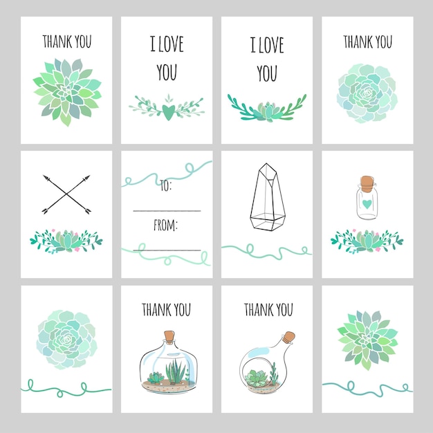 Set of cards with succulents