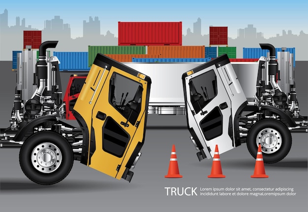 Set of Cargo Trucks Transportation with Container isolated Vector Illustration