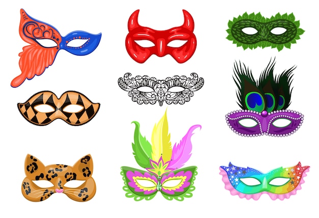 Set carnaval maskers geïsoleerd