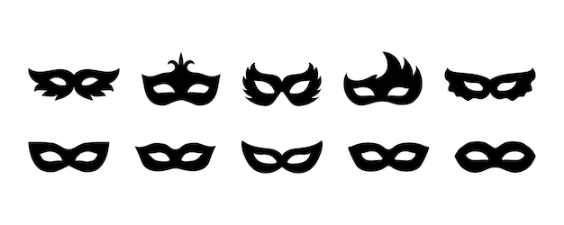 Set carnival masks silhouettes Black masquerade masks for parade, carnival for Mardi Gras, Halloween