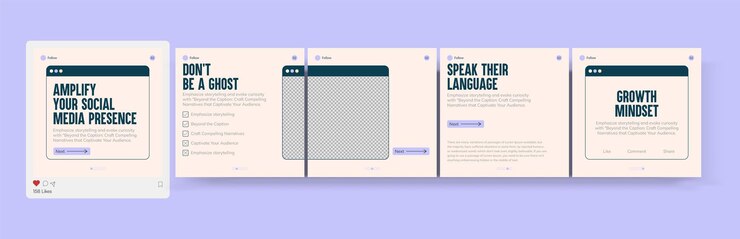 Vector set of carousel or microblog templates for social media posts social media template minimalist desi