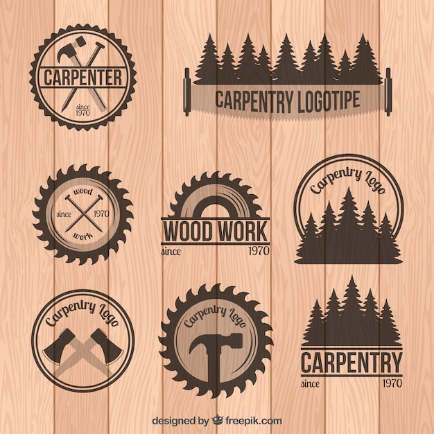 Set of carpentry badges in vintage style