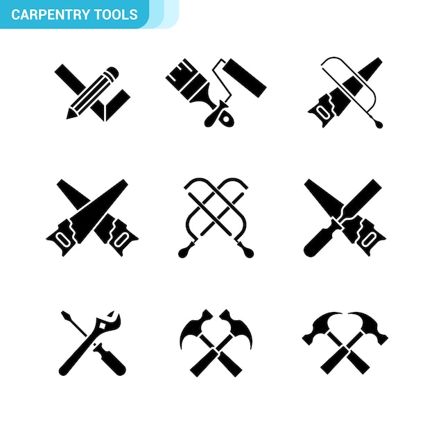 Set of carpentry tools icon painting tools carpenter mechanic editable and resizable EPS 10