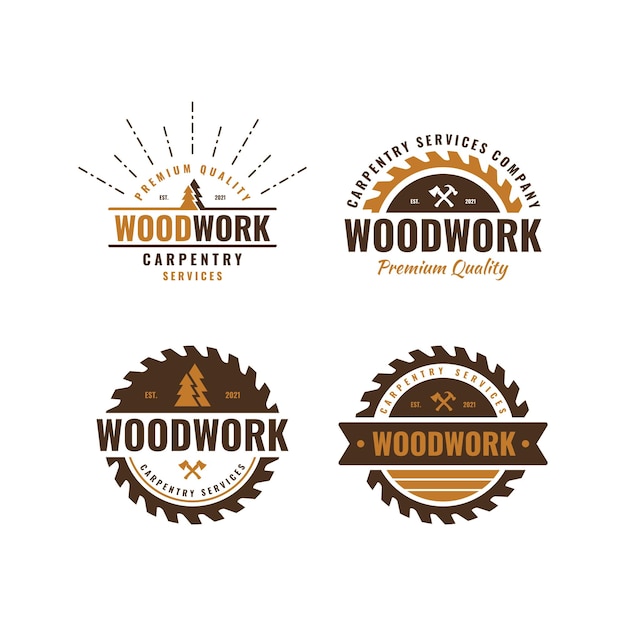 Set of carpentry vintage logo vector unique woodwork badge label and stamp design