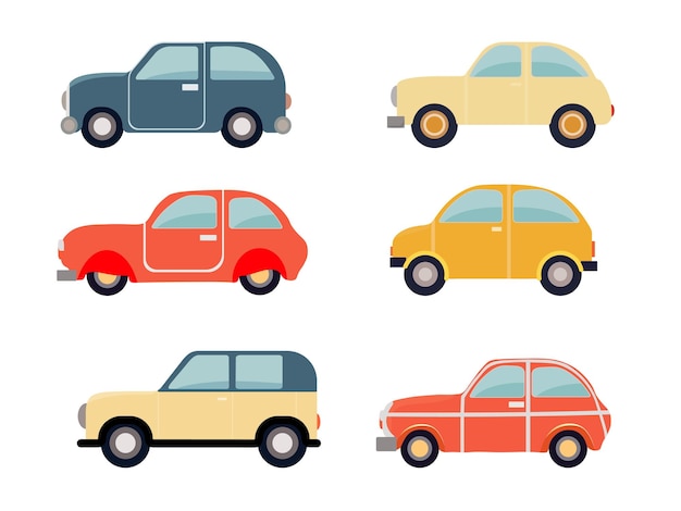 set of cars in flat style