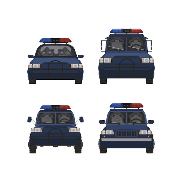 Impostare il design dell'illustrazione vettoriale dell'immagine dell'icona della polizia delle automobili