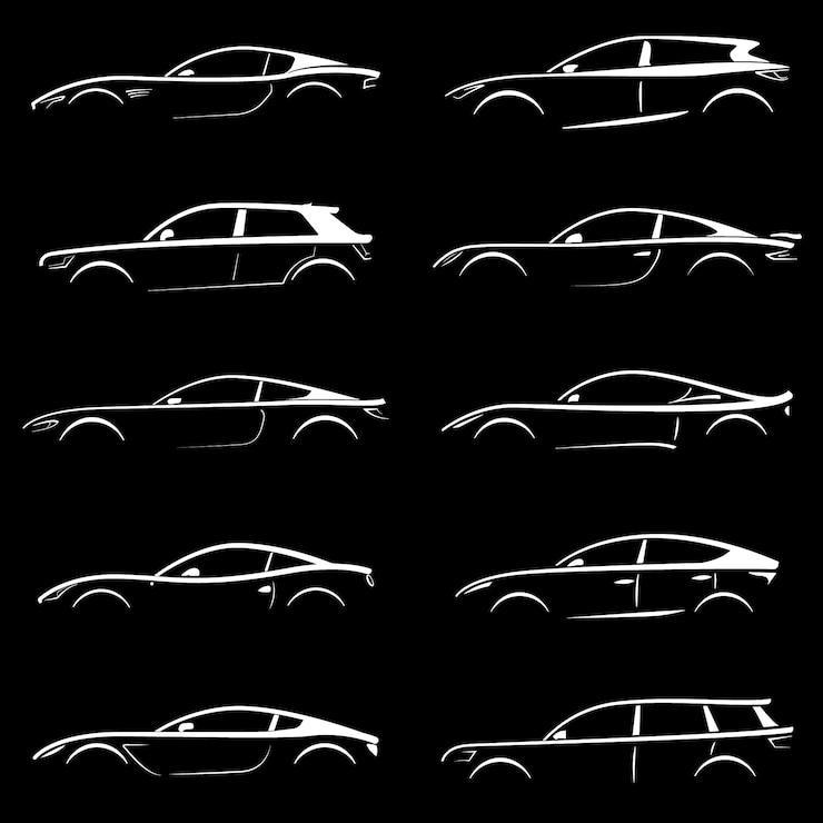 Vector set of cars silhouettes.