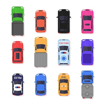 Premium Vector | Set of cars and trucks top view in flat style ...