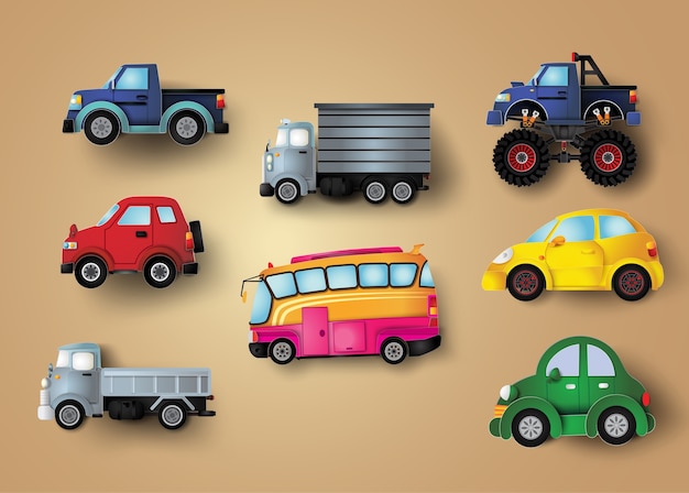 Vector set of cars