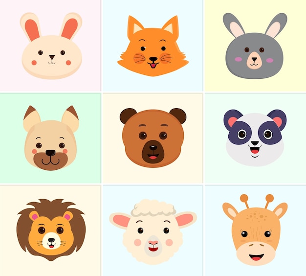 Vector set of cartoon animal faces