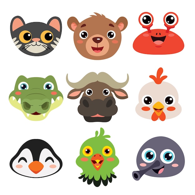 Set of cartoon animal heads