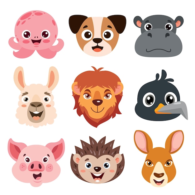 Vector set of cartoon animal heads