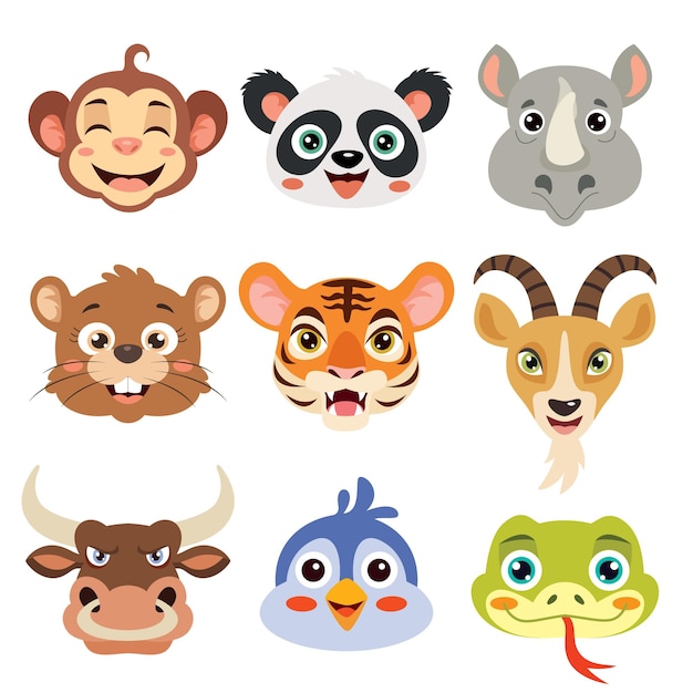 Set Of Cartoon Animal Heads