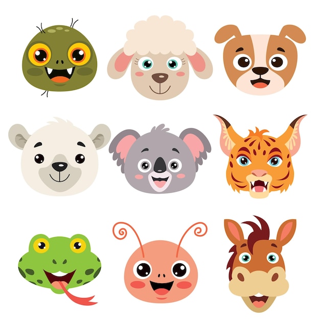 Vector set of cartoon animal heads