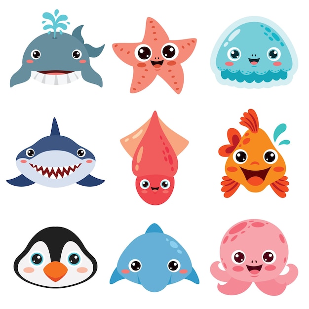 Vector set of cartoon animal heads