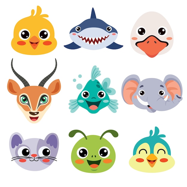 Set of cartoon animal heads