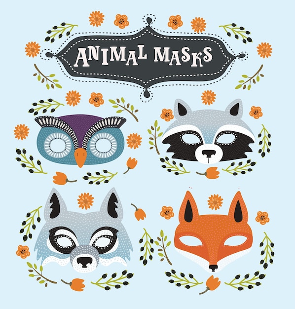 Набор масок для вечеринок с мультяшными животными