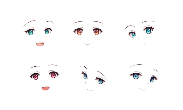 Set Vector Cartoon Anime Style Expressions Inglês Kawaii Caras Bonitas  imagem vetorial de Ray_Morel© 425935560