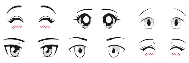 Set cartoon anime stijl ogen