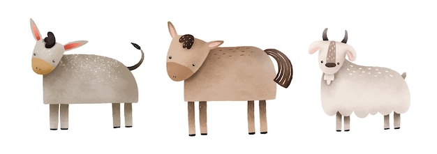 Vettore set di animali artiodattili dei cartoni animati della fattoria barnyard set