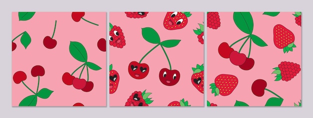 Vector set of cartoon berry patterns