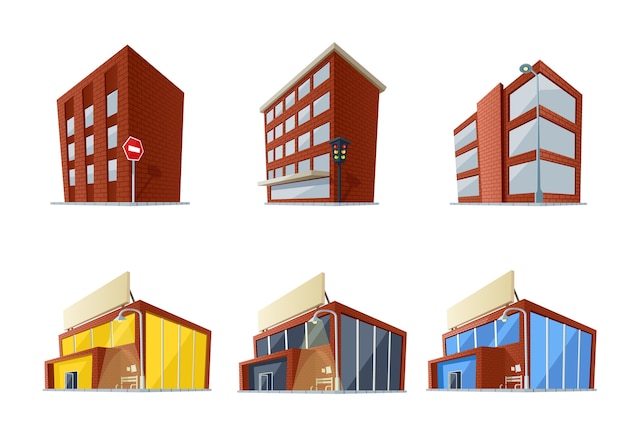 Set of cartoon brick buildings