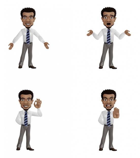 Set of cartoon businessman with different gesture