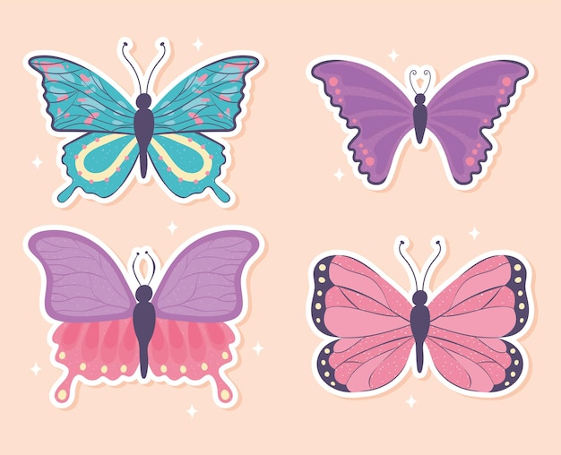 Vector set of cartoon butterfly