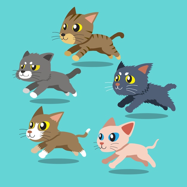 Vector set of cartoon cats running