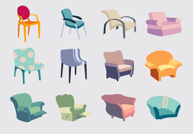 A set of cartoon chair in different styles