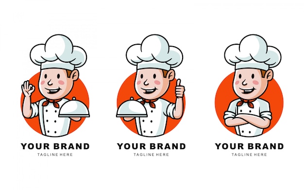 Set of cartoon chef logo illustration for restaurant