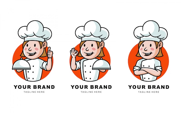 Set of cartoon chef logo illustration for restaurant