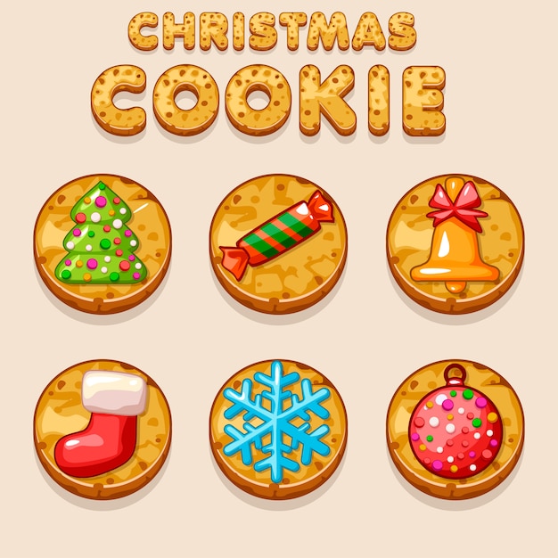 Set Cartoon Christmas cookies, biscuit food icons