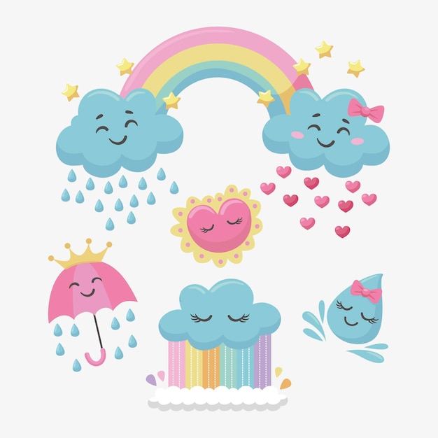 Set of cartoon chuva de amor decoration elements