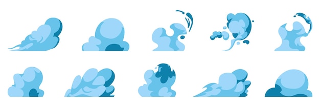 Vector set of cartoon cloud in a flat design blue fog cloud collection comic cartoon smoke